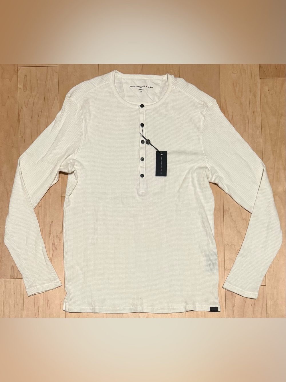 John Varvatos Long Sleeve Henley Shirt Lightweight Textured Cream White Men’s XL